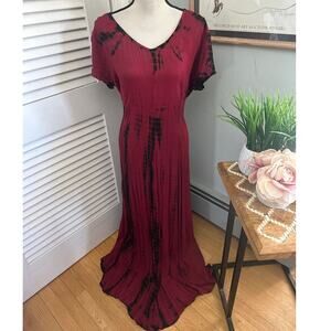 TREE OF LIFE Womens Dress Red Maxi Tie Dye Gauzy Bohemian Festival Art ONE SIZE